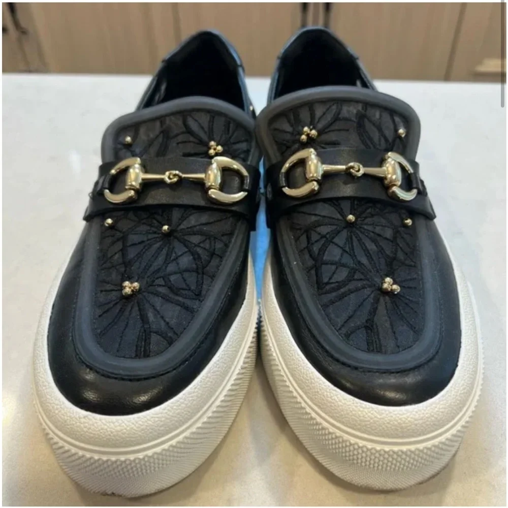 J Slides Black Lace Platform Slip on Sneakers Sz 8 1/2 - Picture 7 of 15